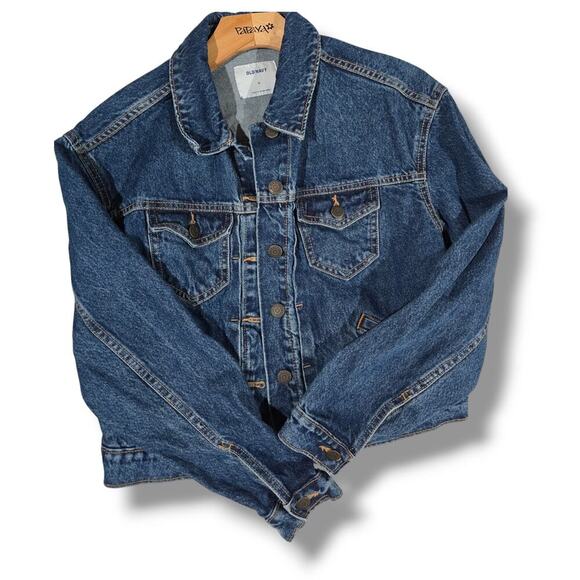 Old Navy Women's blue wash button-down cropped denim jacket - small - Picture 4 of 7